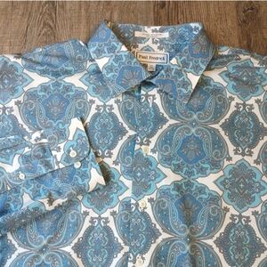 Paul Fredrick Shirt Mens XXL Blue Paisley Floral AOP Long Sleeve Cotton Button